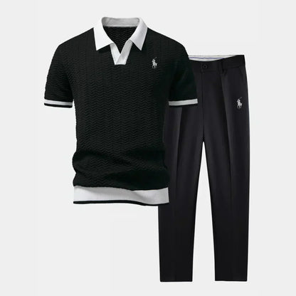 V-Neck Cotton-Blend Shirt and Tapered Pants Set