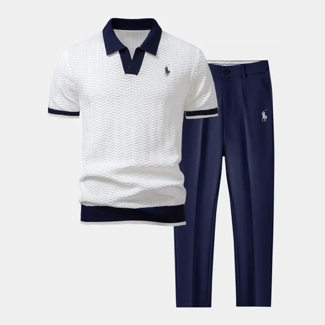 V-Neck Cotton-Blend Shirt and Tapered Pants Set