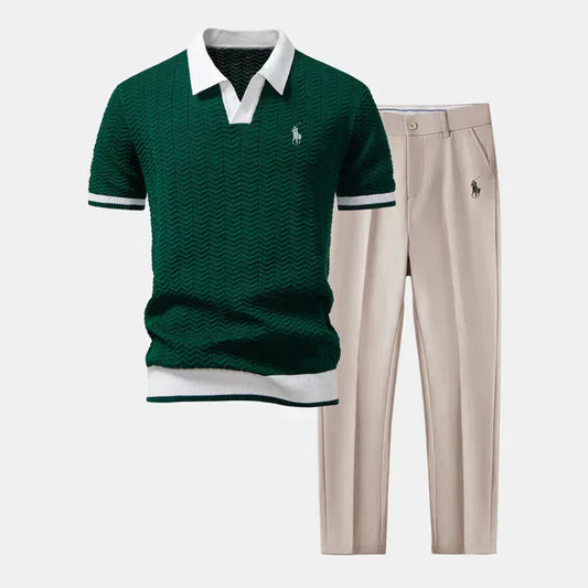 V-Neck Cotton-Blend Shirt and Tapered Pants Set