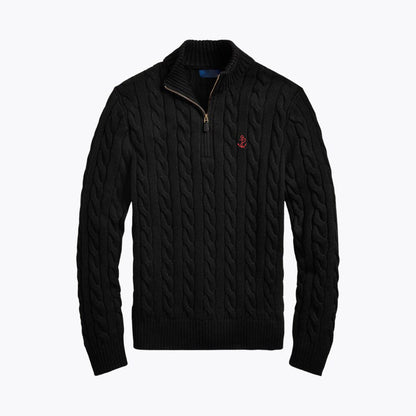 Chunky Cable-Knit Cotton Quarter-Zip Sweater