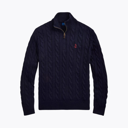 Chunky Cable-Knit Cotton Quarter-Zip Sweater