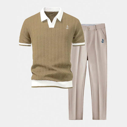 V-Neck Polo & Slim Fit Tapered Pants Set