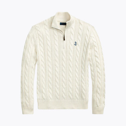 Chunky Cable-Knit Cotton Quarter-Zip Sweater