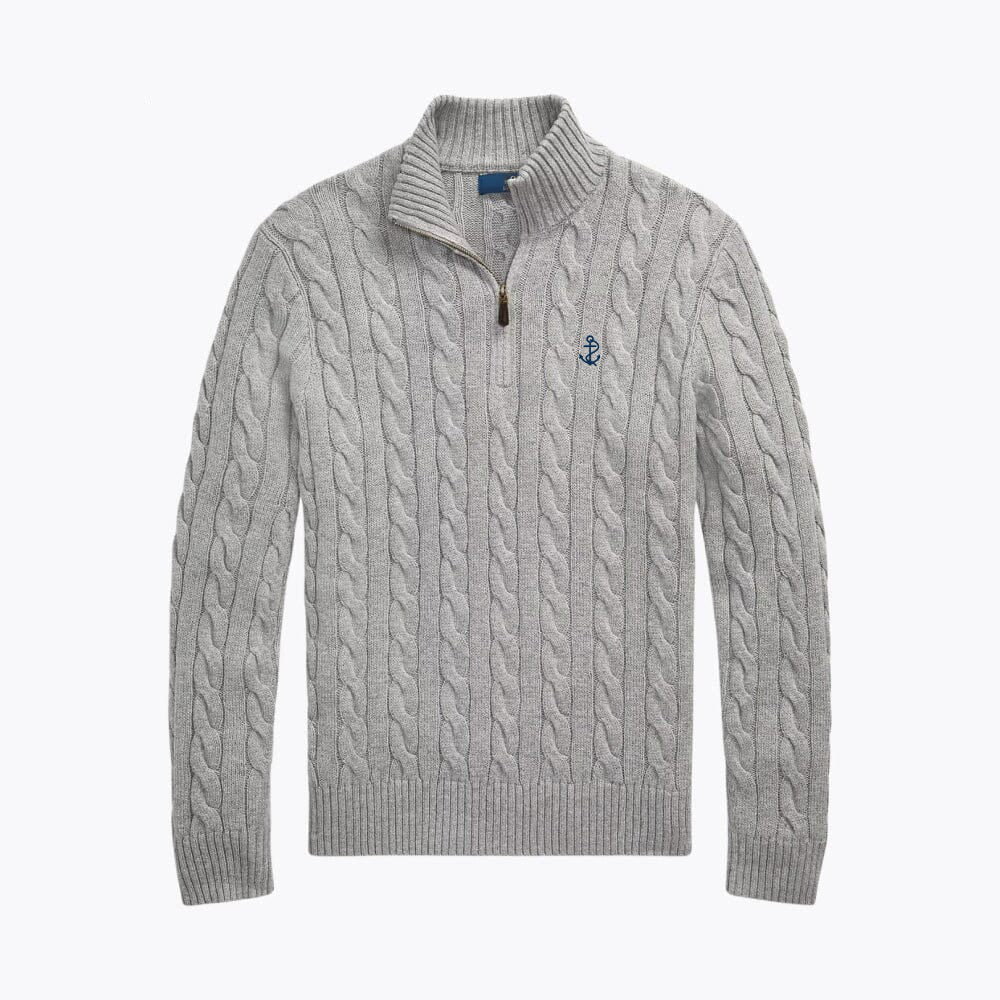 Chunky Cable-Knit Cotton Quarter-Zip Sweater