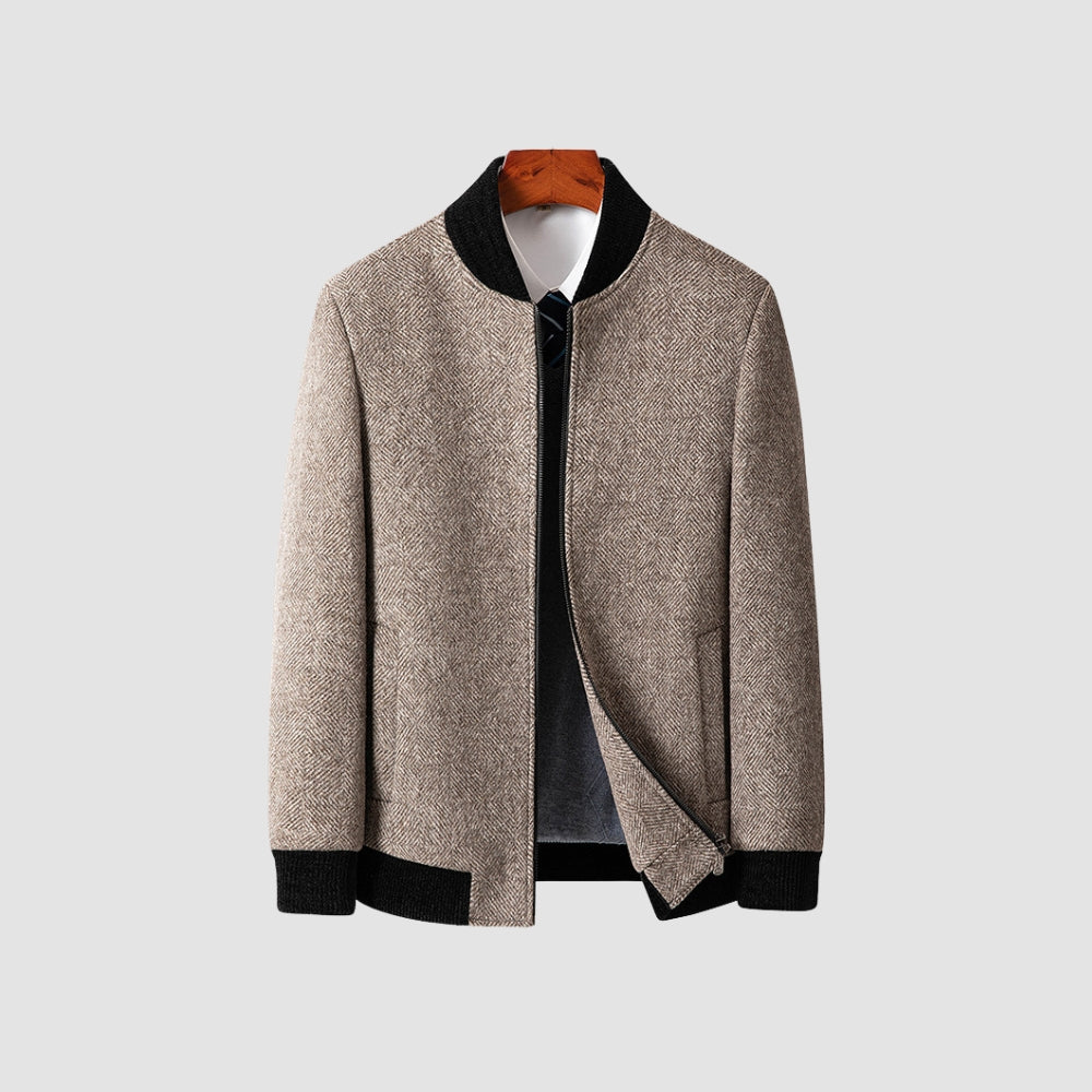 Old Money Stand Collar Zipper Woolen Jacket