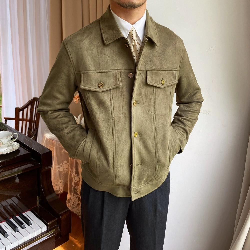 Old Money Suede Lapel Casual Jacket