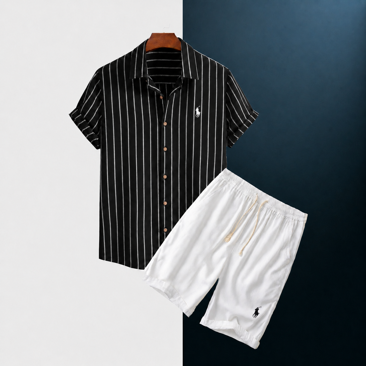 Relaxed Fit Striped Shirt and Shorts Set