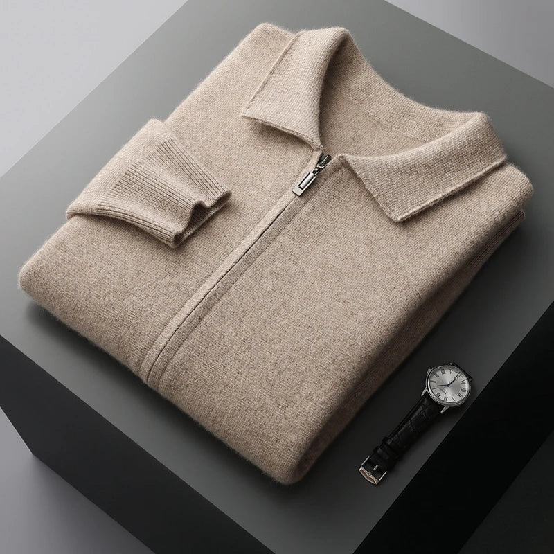Old Money Men’s Cashmere Knitted Zip-Through Jacket