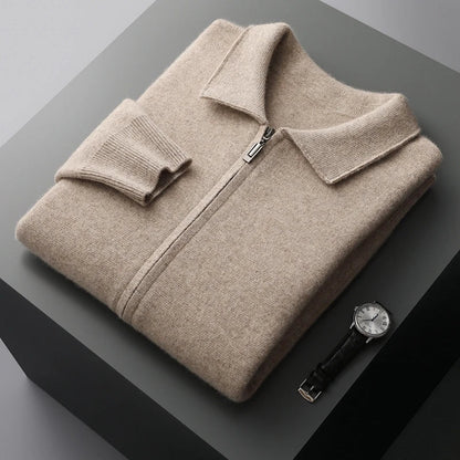 Old Money Men’s Cashmere Knitted Zip-Through Jacket