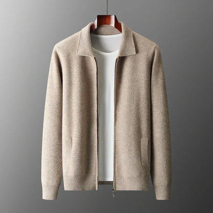Old Money Men’s Cashmere Knitted Zip-Through Jacket