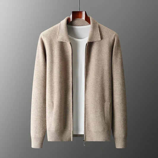 Old Money Men’s Cashmere Knitted Zip-Through Jacket