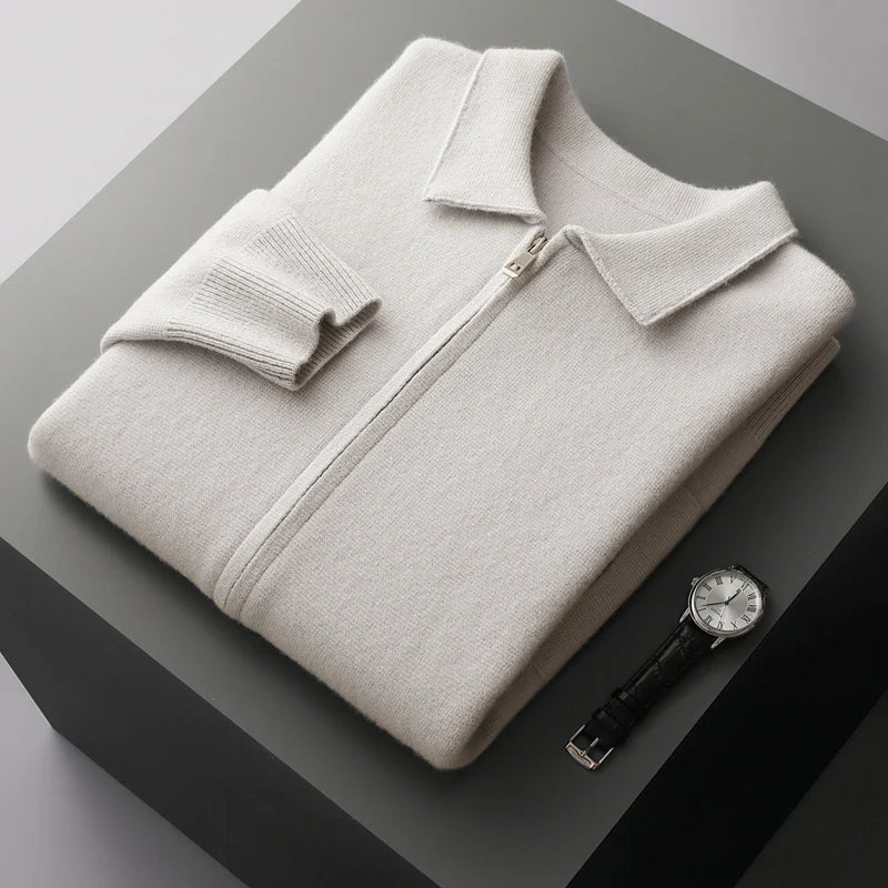 Old Money Men’s Cashmere Knitted Zip-Through Jacket