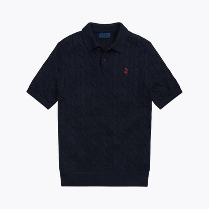 Cable-Knit Cotton Polo-Collar Sweater