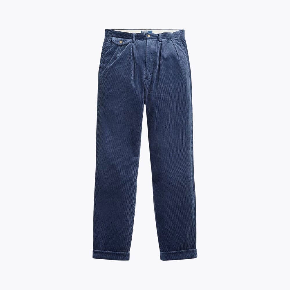 Relaxed Fit Pleated Cotton Corduroy Pants