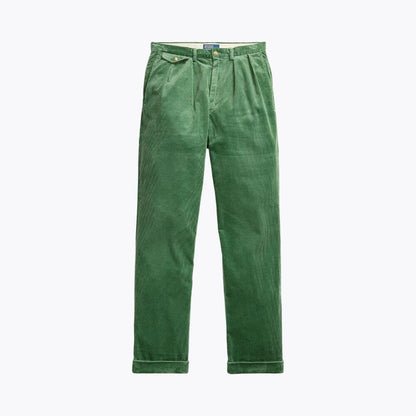 Relaxed Fit Pleated Cotton Corduroy Pants