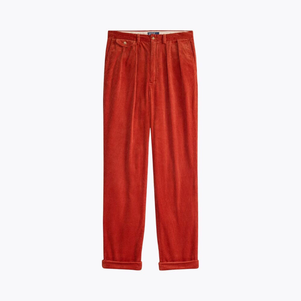 Relaxed Fit Pleated Cotton Corduroy Pants