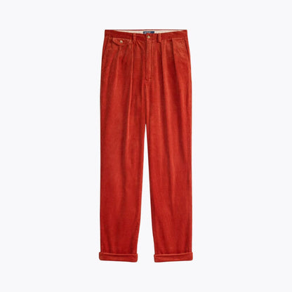 Relaxed Fit Pleated Cotton Corduroy Pants