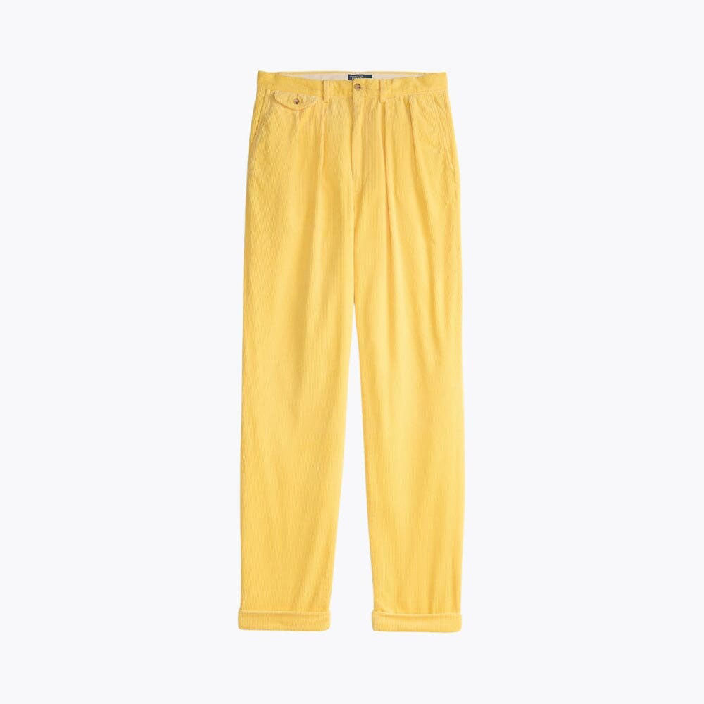Relaxed Fit Pleated Cotton Corduroy Pants