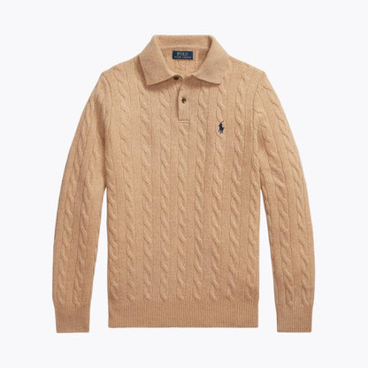 Wool-Cashmere Button-Collar Sweater